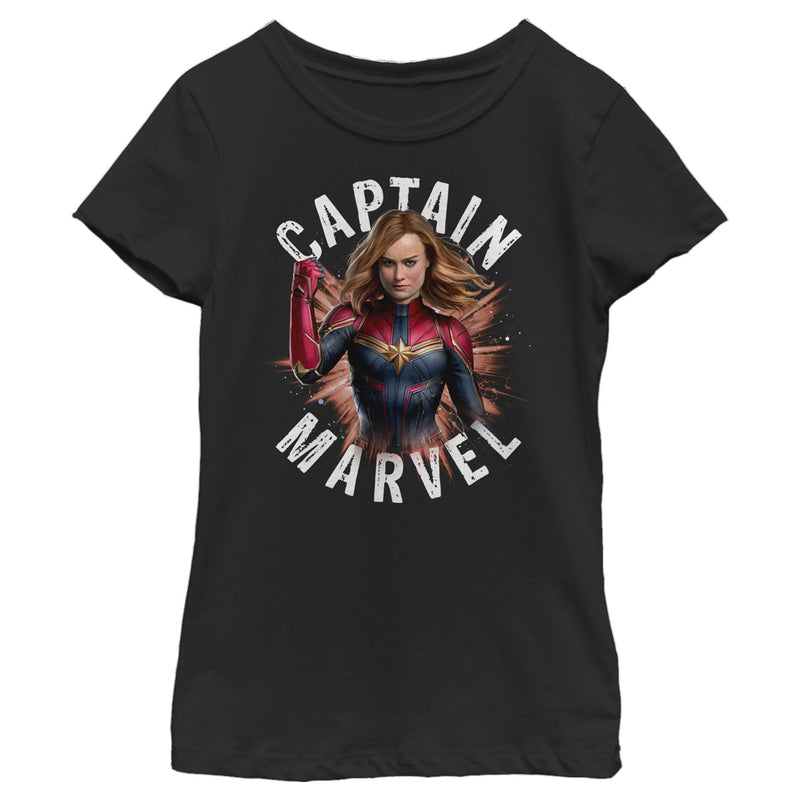 Girl's Marvel Avengers: Endgame Captain Marvel Space Poster T-Shirt