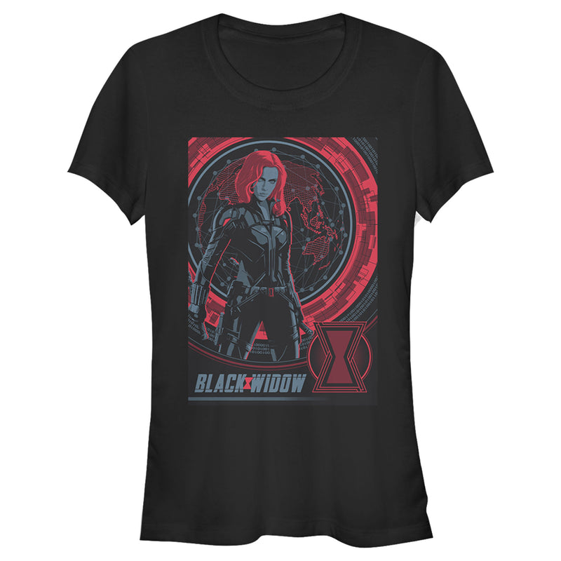 Junior's Marvel Black Widow Infrared Globe T-Shirt