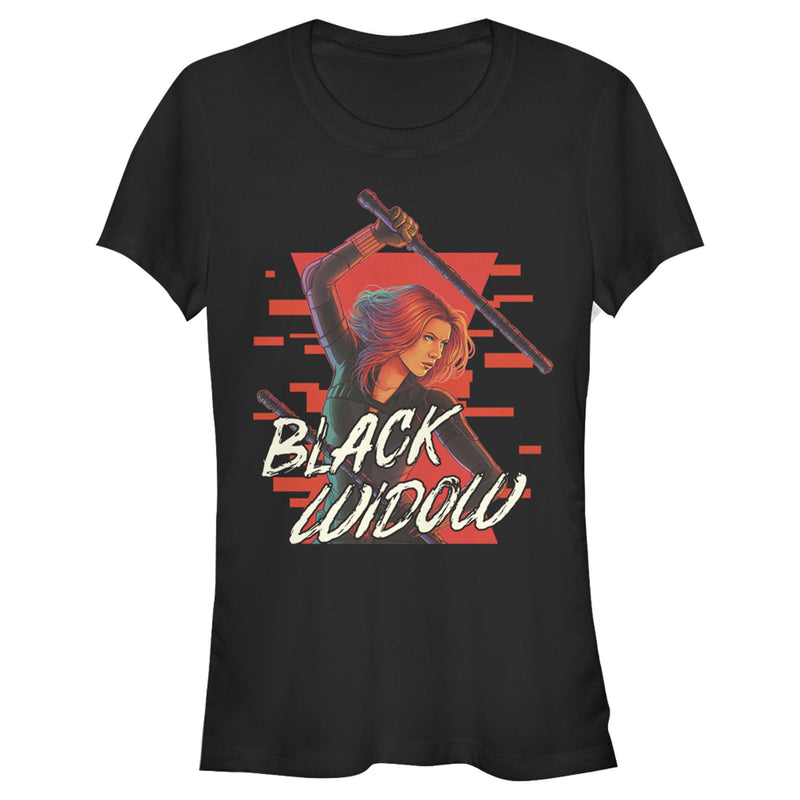 Junior's Marvel Black Widow Streaked Hourglass T-Shirt