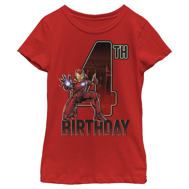 Girl's Marvel Iron Man 4th Birthday Action Pose T-Shirt