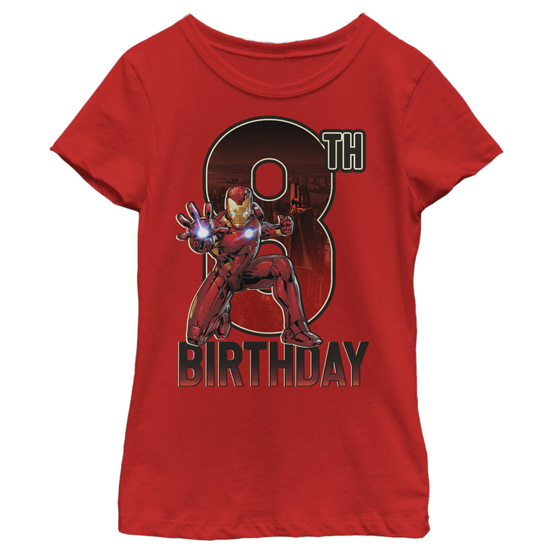 Girl's Marvel Iron Man 8th Birthday Action Pose T-Shirt