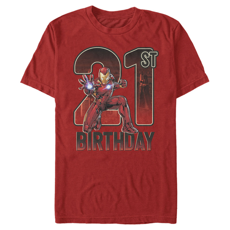 Men's Marvel Iron Man 21st Birthday Action Pose T-Shirt