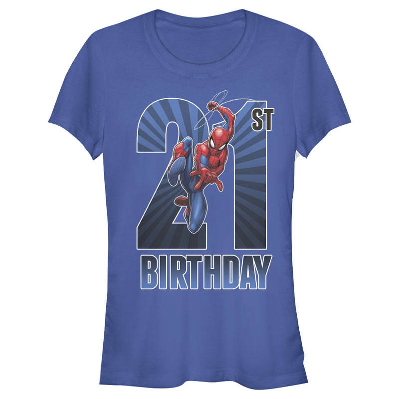 Junior's Marvel Spider-Man Swinging 21st Birthday T-Shirt