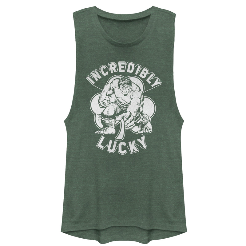 Junior's Marvel St. Patrick's Day Hulk Incredibly Lucky Clover Festival Muscle Tee