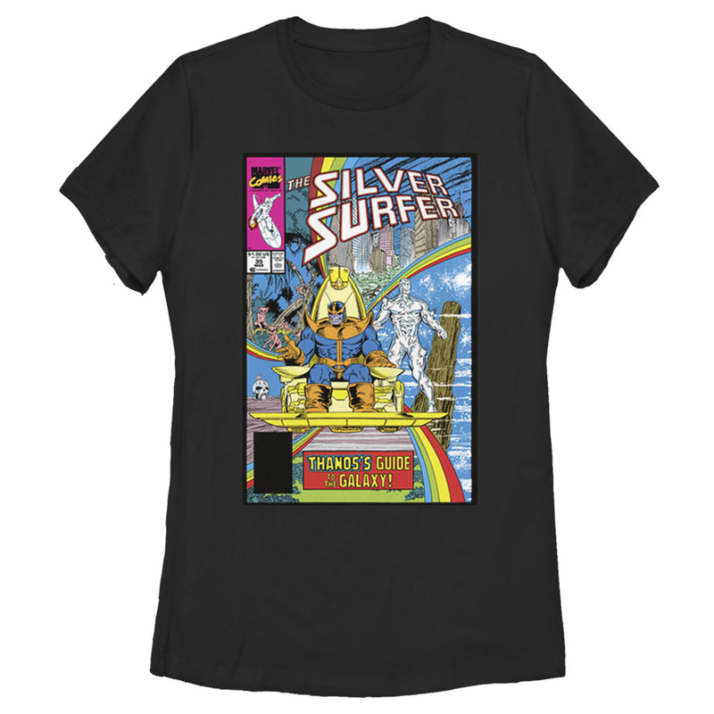 Women's Marvel Silver Surfer Rainbow Thanos's Guide Comic Cover T-Shirt