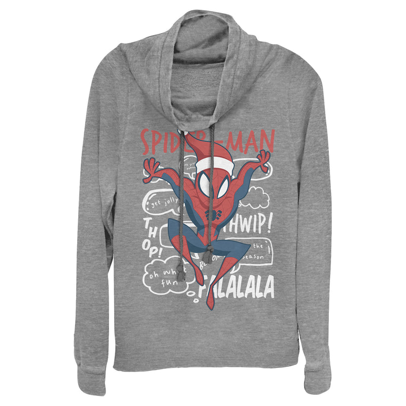 Junior's Marvel Christmas Spider-Man Jolly Text Cowl Neck Sweatshirt