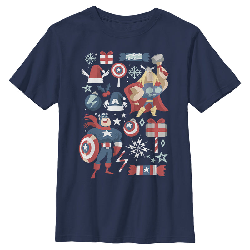 Boy's Marvel Christmas Festive Hero Icons T-Shirt