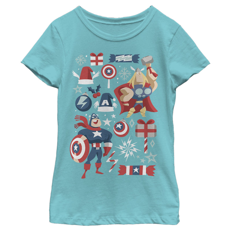 Girl's Marvel Christmas Festive Hero Icons T-Shirt