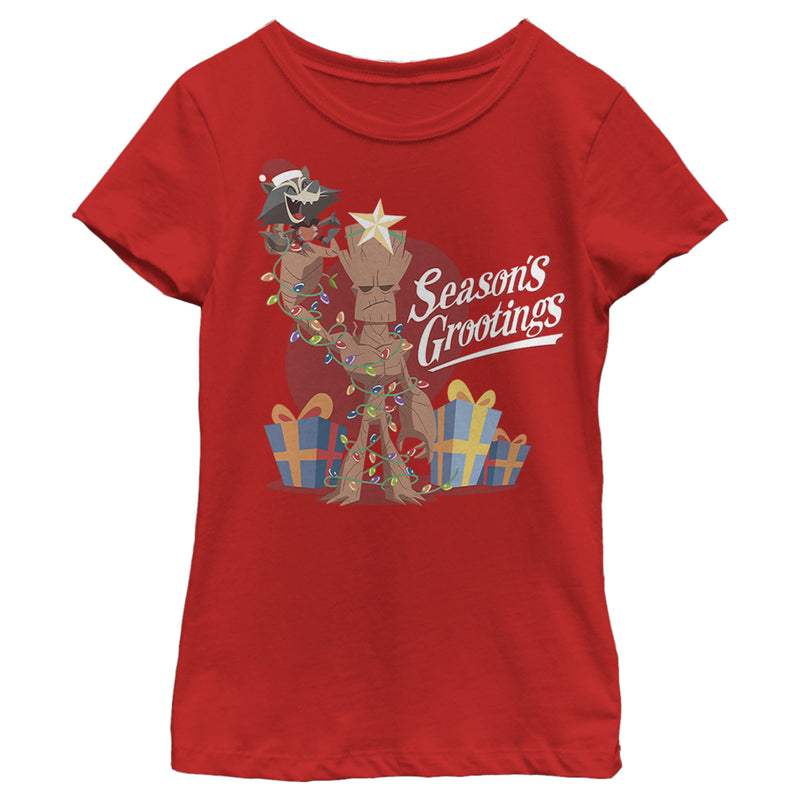 Girl's Marvel Christmas Groot & Rocket Season Grooting T-Shirt