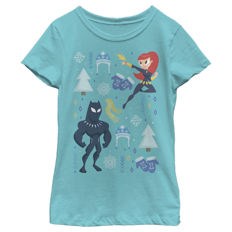 Girl's Marvel Christmas Black Widow  & Panther T-Shirt
