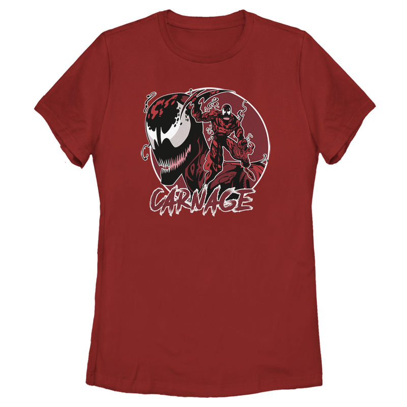 Women's Marvel Venom Carnage Mask Circle T-Shirt