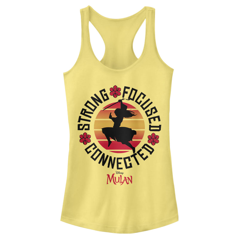 Junior's Mulan Strong Focused Mantra Racerback Tank Top