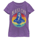 Girl's NASA Space Shuttle Blast Off 7th Birthday Retro Portrait T-Shirt