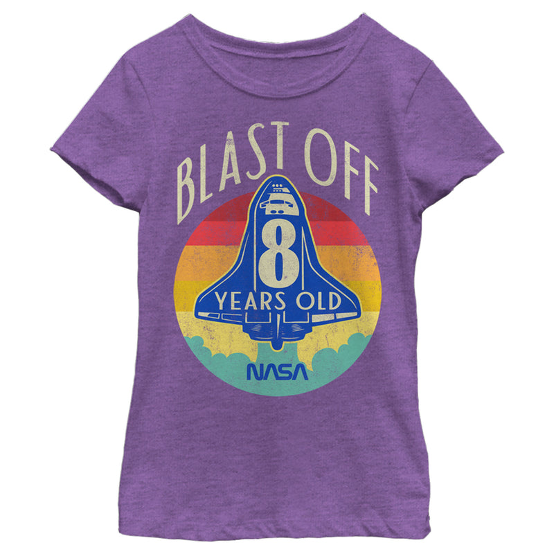 Girl's NASA Space Shuttle Blast Off 8th Birthday Retro Portrait T-Shirt