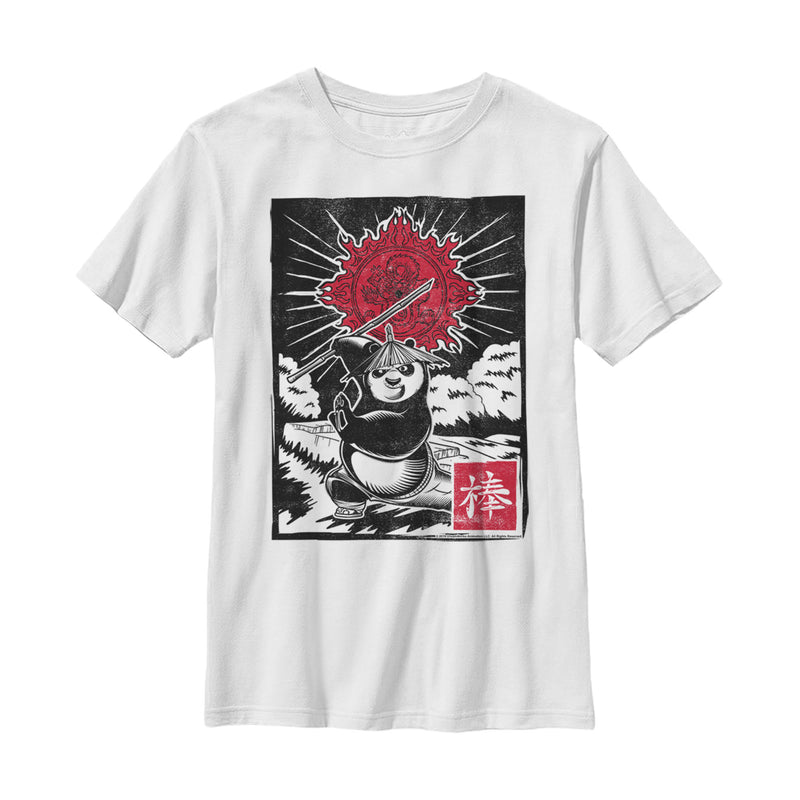 Boy's Kung Fu Panda Bo Staff Woodcut T-Shirt
