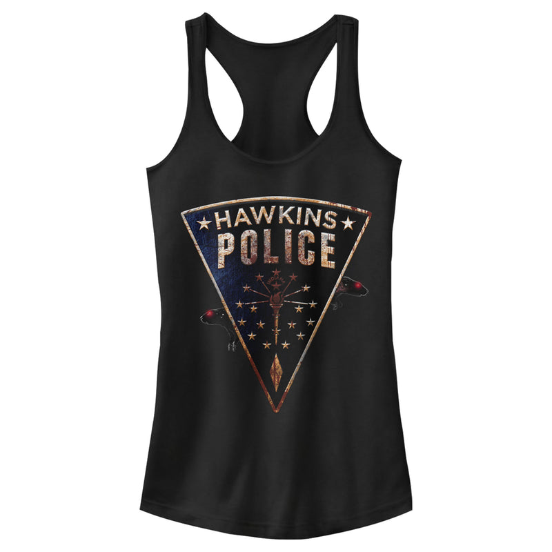 Junior's Stranger Things Hawkins Police Rat Crest Racerback Tank Top