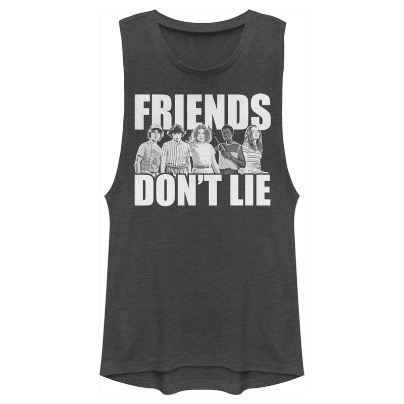 Junior's Stranger Things Friends Don't Lie Character Pose Festival Muscle Tee