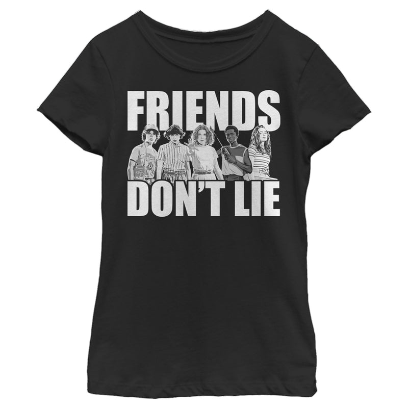 Girl's Stranger Things Friends Don't Lie Character Pose T-Shirt