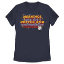Women's Stranger Things Coffee And Contemplation Typographic T-Shirt