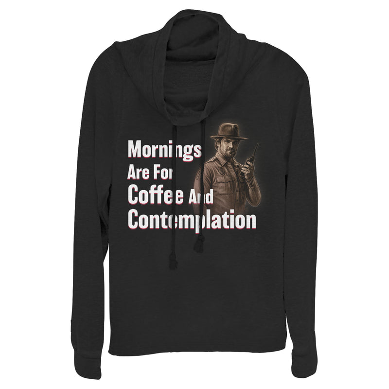 Junior's Stranger Things Hopper Coffee and Contemplation Cowl Neck Sweatshirt