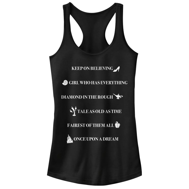 Junior's Disney Princesses Famous Taglines Racerback Tank Top
