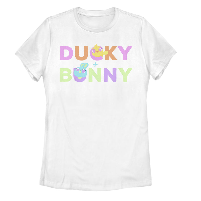 Women's Toy Story Ducky & Bunny Rainbow Text T-Shirt