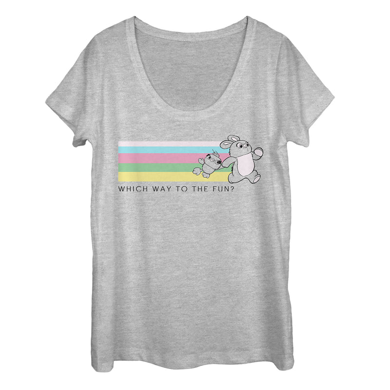 Women's Toy Story Ducky & Bunny Fun Rainbow Race Scoop Neck