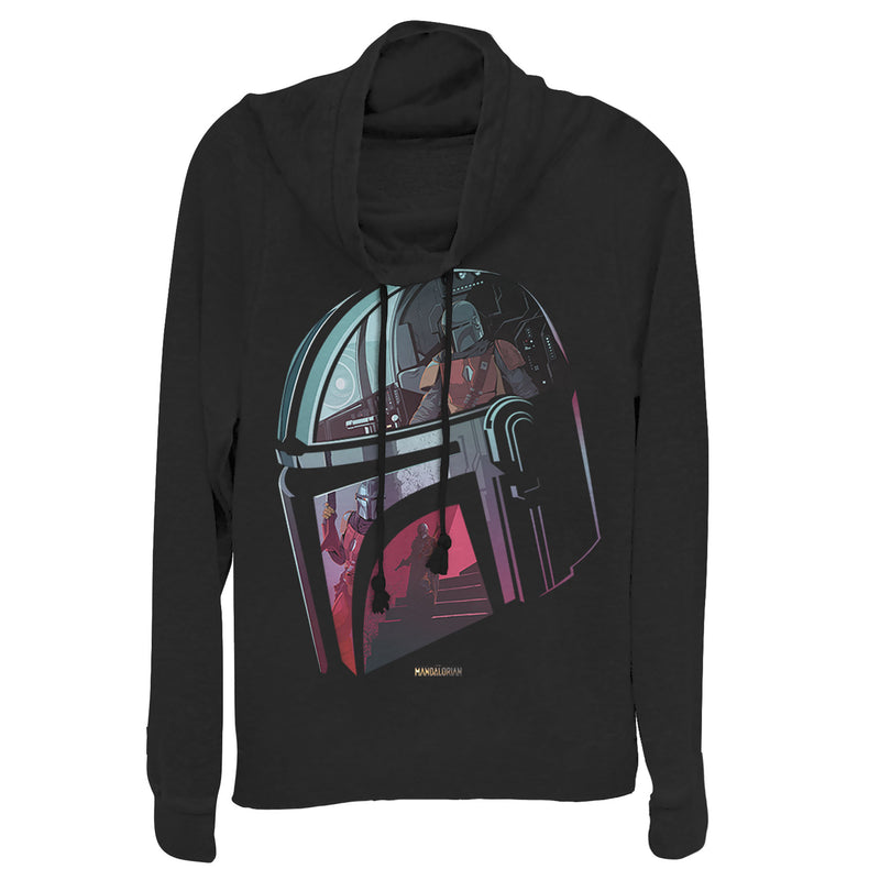 Junior's Star Wars: The Mandalorian Helmet Reflection Cowl Neck Sweatshirt