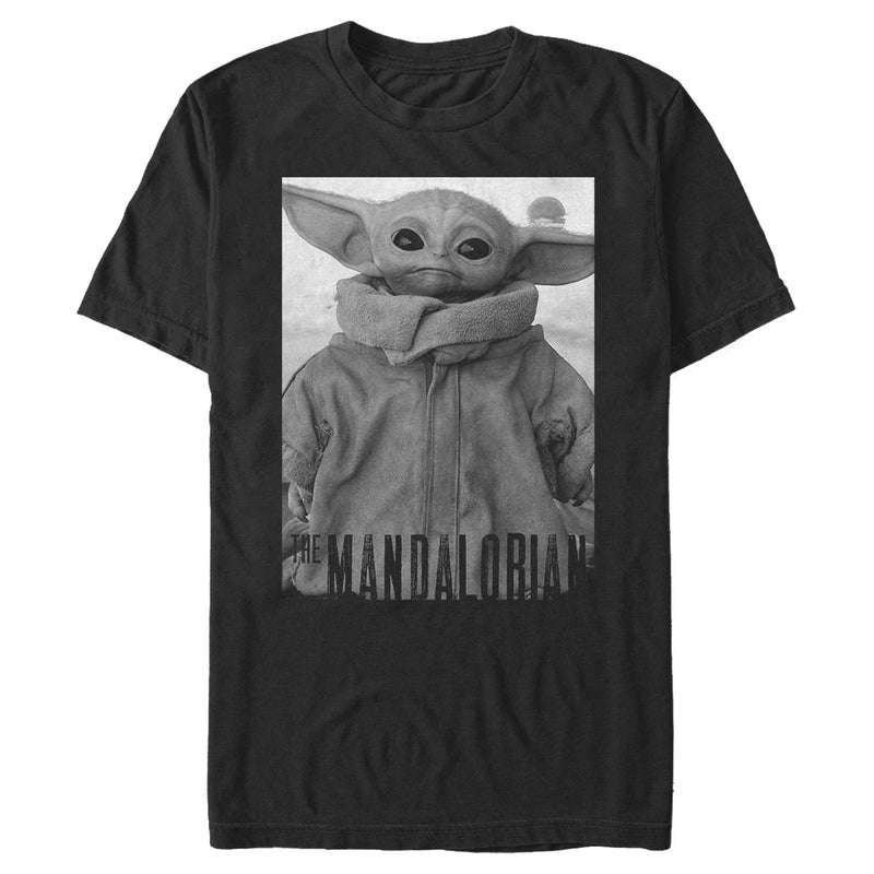 Men's Star Wars: The Mandalorian The Child Gray Grayscale Pose T-Shirt