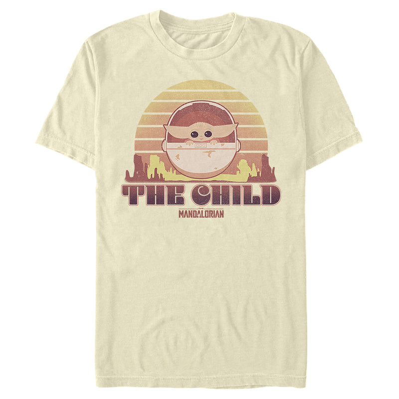 Men's Star Wars: The Mandalorian The Child Cartoon Retro Sunset T-Shirt