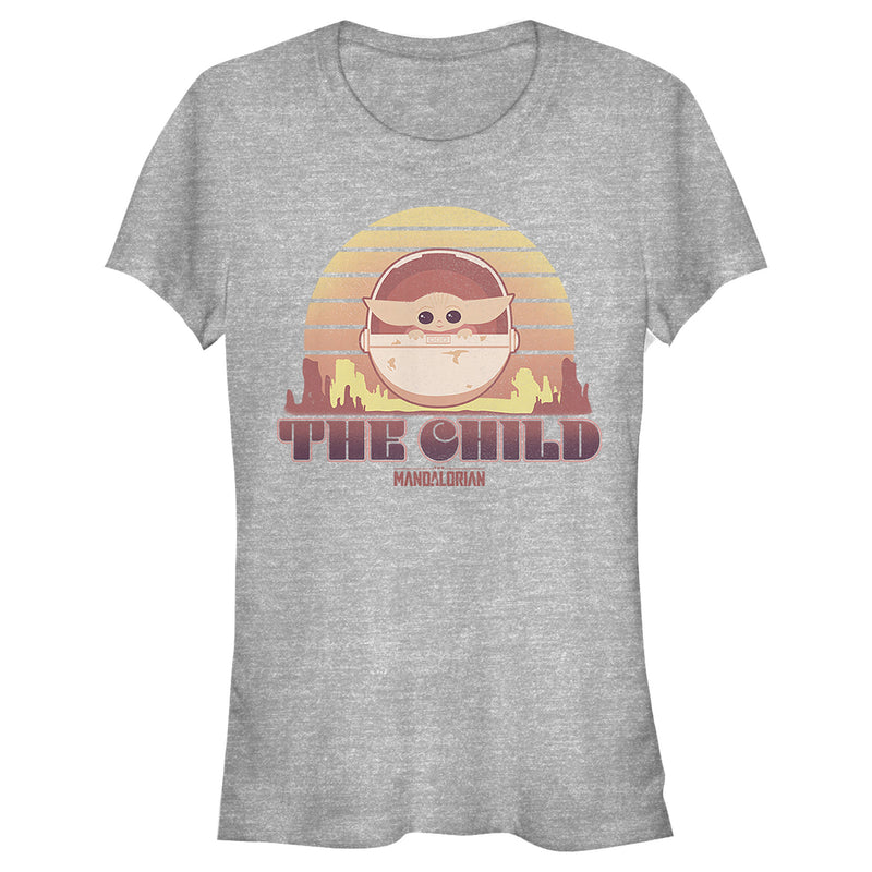 Junior's Star Wars: The Mandalorian The Child Cartoon Retro Sunset T-Shirt