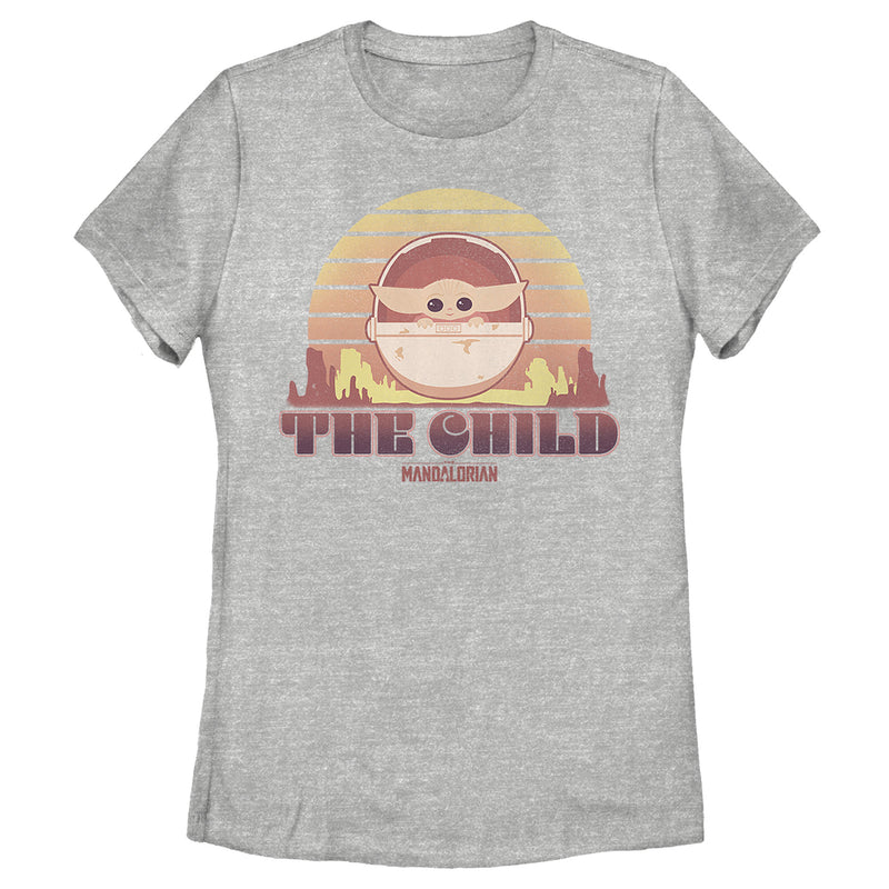 Women's Star Wars: The Mandalorian The Child Cartoon Retro Sunset T-Shirt