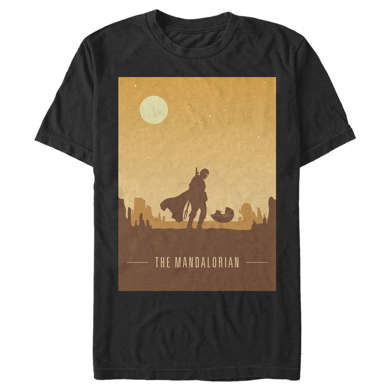 Men's Star Wars: The Mandalorian The Child and Bounty Hunter Silhouette Desert T-Shirt