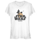 Junior's Star Wars: The Mandalorian The Child and Bounty Hunter Silhouette Sunset T-Shirt