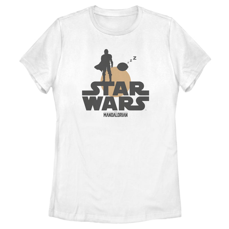 Women's Star Wars: The Mandalorian The Child and Bounty Hunter Silhouette Sunset T-Shirt