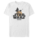 Men's Star Wars: The Mandalorian The Child and Bounty Hunter Silhouette Sunset T-Shirt