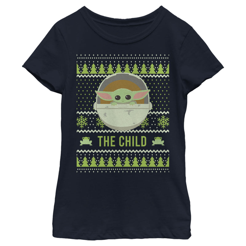 Girl's Star Wars: The Mandalorian Ugly Christmas The Child Frog T-Shirt