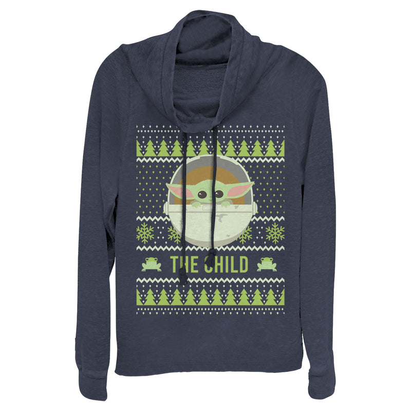 Junior's Star Wars: The Mandalorian Ugly Christmas The Child Frog Cowl Neck Sweatshirt