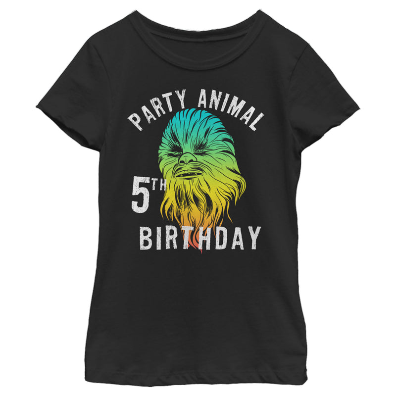 Girl's Star Wars Chewie Party Animal 5th Birthday Colorful Portrait T-Shirt