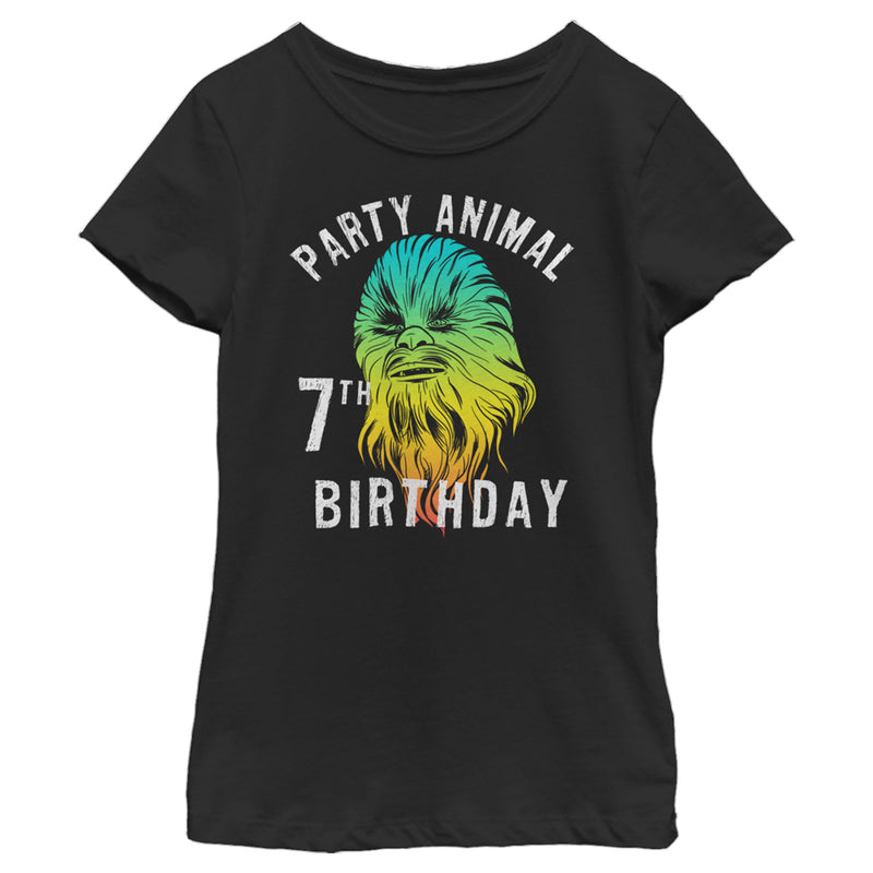 Girl's Star Wars Chewie Party Animal 7th Birthday Color Portrait T-Shirt