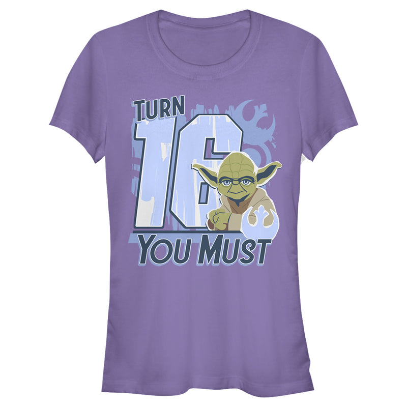 Junior's Star Wars Yoda Turn 16 You Must Rebel Logo Portrait T-Shirt