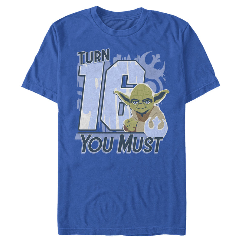 Men's Star Wars Yoda Turn 16 You Must Rebel Logo Portrait T-Shirt