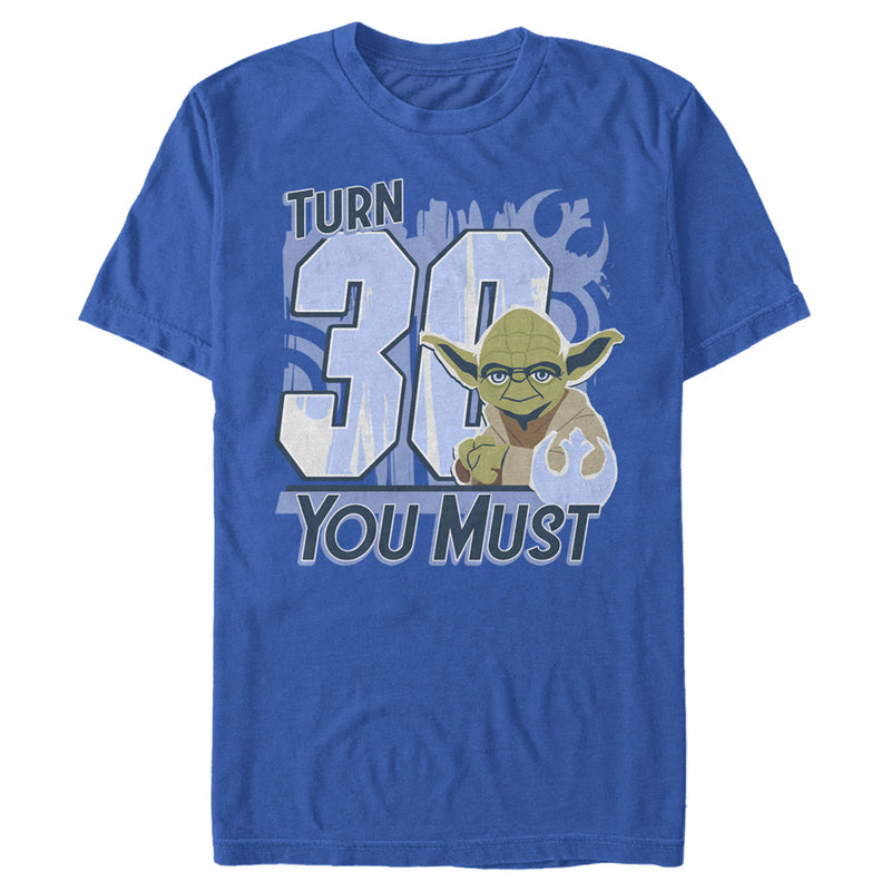 Men's Star Wars Yoda Turn 30 You Must Rebel Logo Portrait T-Shirt