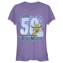 Junior's Star Wars Yoda Turn 50 You Must Rebel Logo Portrait T-Shirt