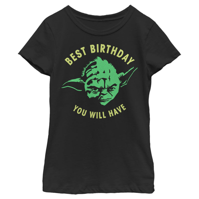 Girl's Star Wars Yoda Best Birthday You Will Have Stencil T-Shirt