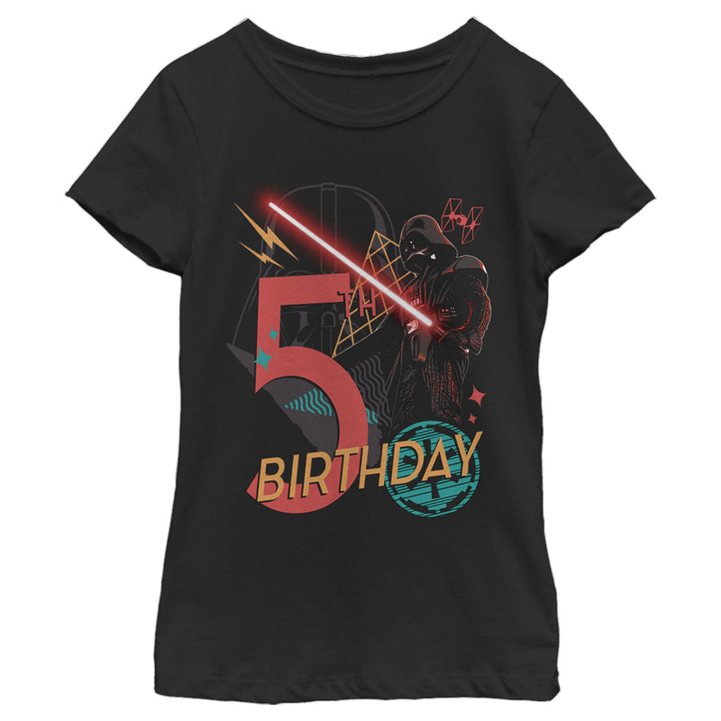 Girl's Star Wars Darth Vader 5th Birthday Abstract Background T-Shirt