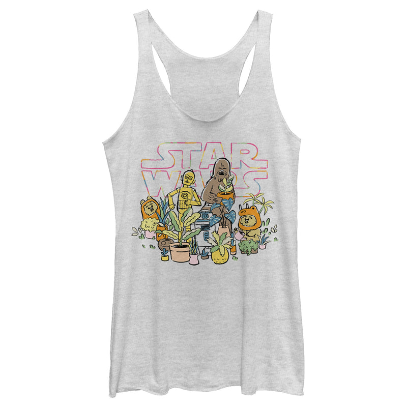 Women's Star Wars C-3PO And Chewbacca Plant Doodle Racerback Tank Top
