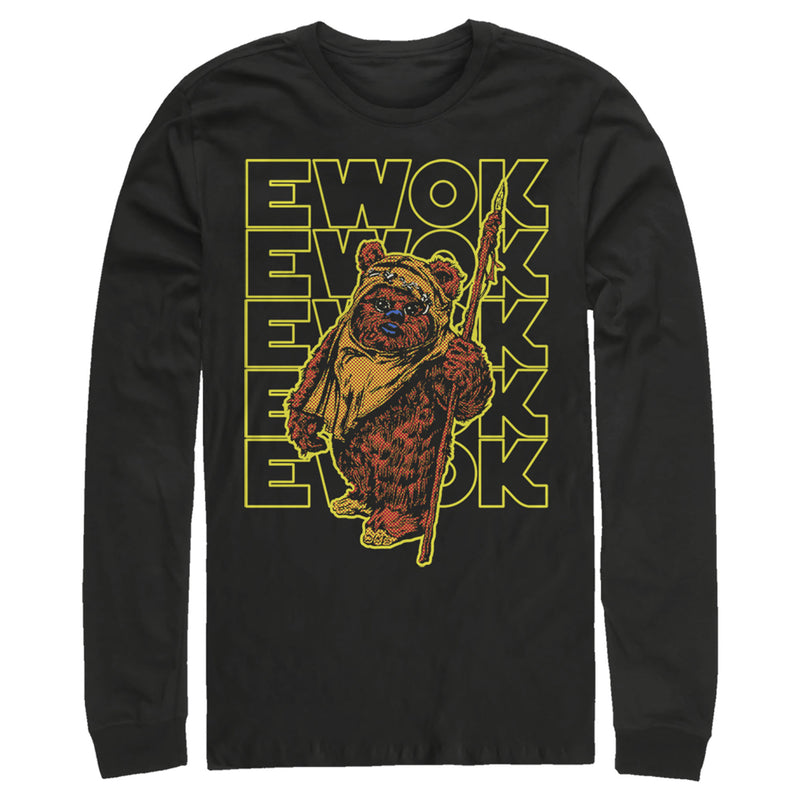 Men's Star Wars Ewok Stacked Yellow Text Long Sleeve Shirt