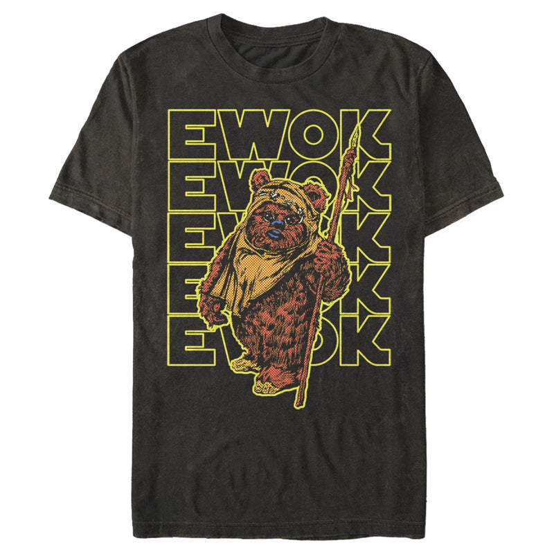 Men's Star Wars Ewok Stacked Yellow Text T-Shirt