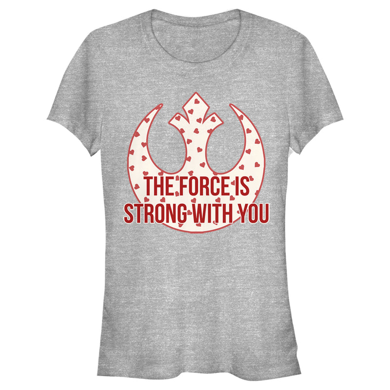 Junior's Star Wars The Force Is Strong Valentine Rebel Logo T-Shirt